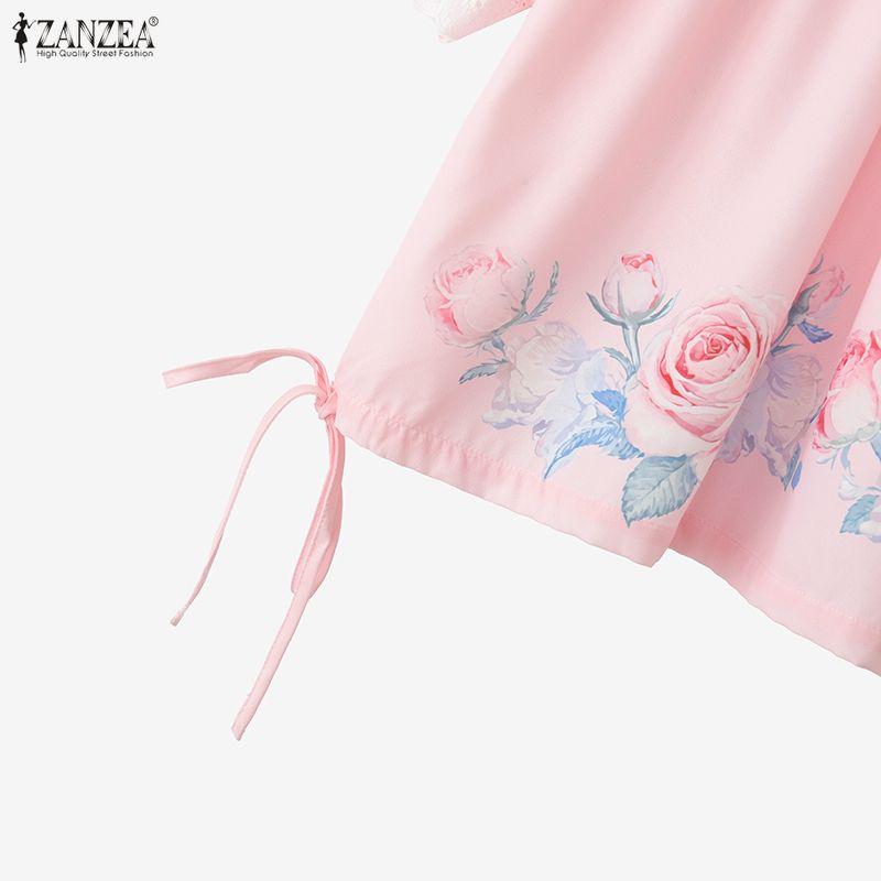 ZANZEA חולצה נשים קז'ואל צווארון עגול הדפס פרחוני שרוול 3/4 רפויה