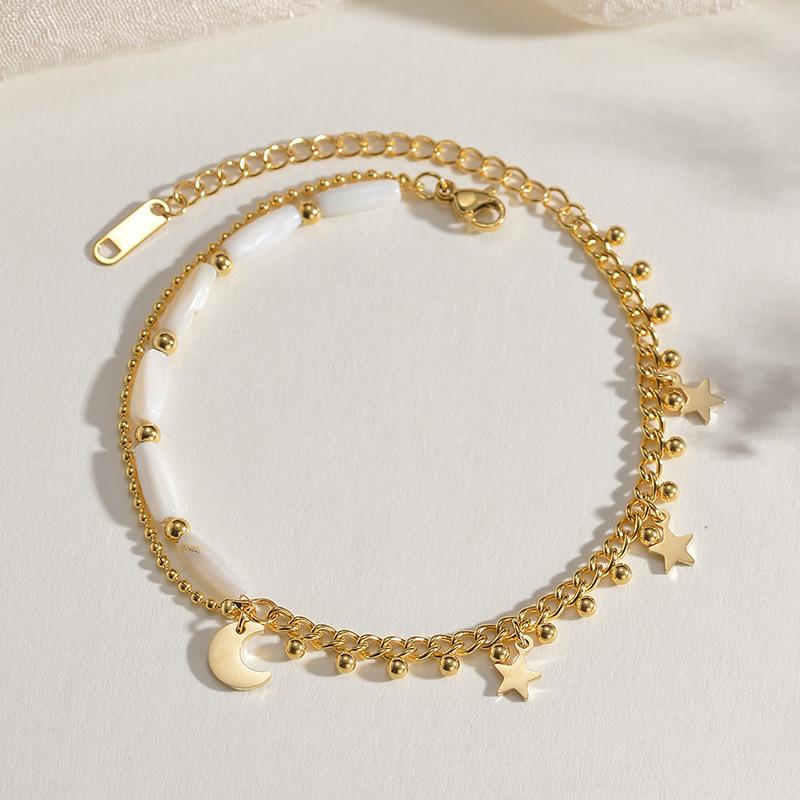 

Золотой двухслойный браслет из нержавеющей стали Star Moon с бисером