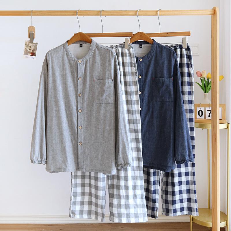 Herren Frühling Baumwolle Hauskleidung Langärmiger Pyjama Draußen Frühling Herbst