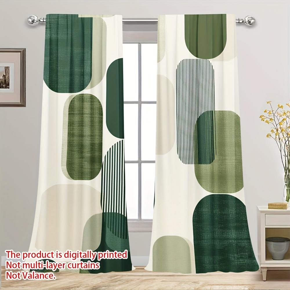 Modern Abstract Green Geometric Curtain Panels Polyester Window Drapes Home Decor Living Room Circles Style Curtains Design