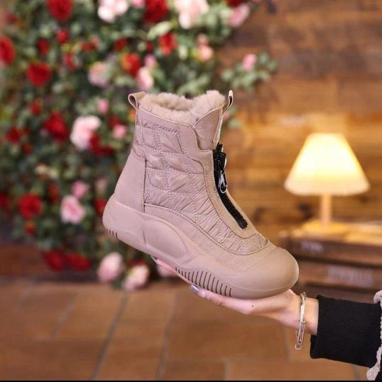 Thick-soled front zipper velvet warm snow boots women's winter new fashion casual comfortable warm women's boots
