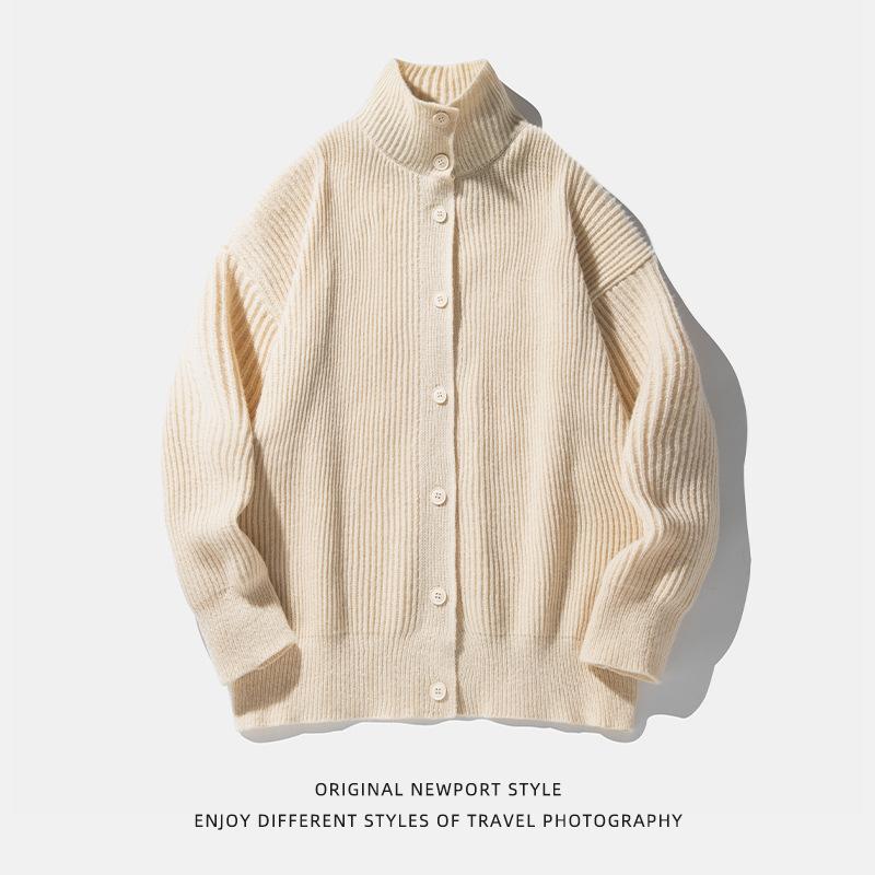 Japanese Style Men's Vintage Turtleneck Cardigan Sweater Autumn Winter Casual Relaxed Solid Knitwear
