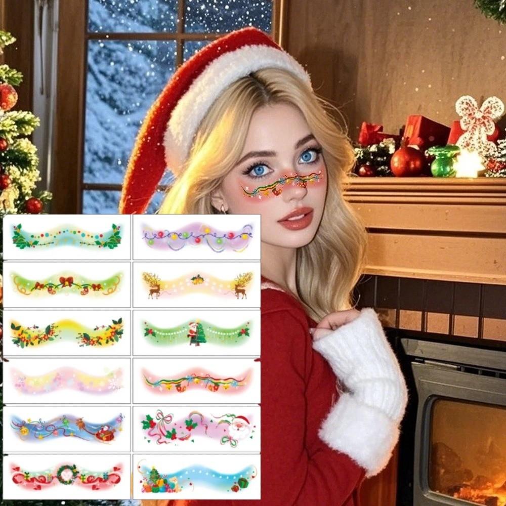 12pcs/set Waterproof Christmas Face Tattoo Colorful Makeup Stamping Cheek Decoration