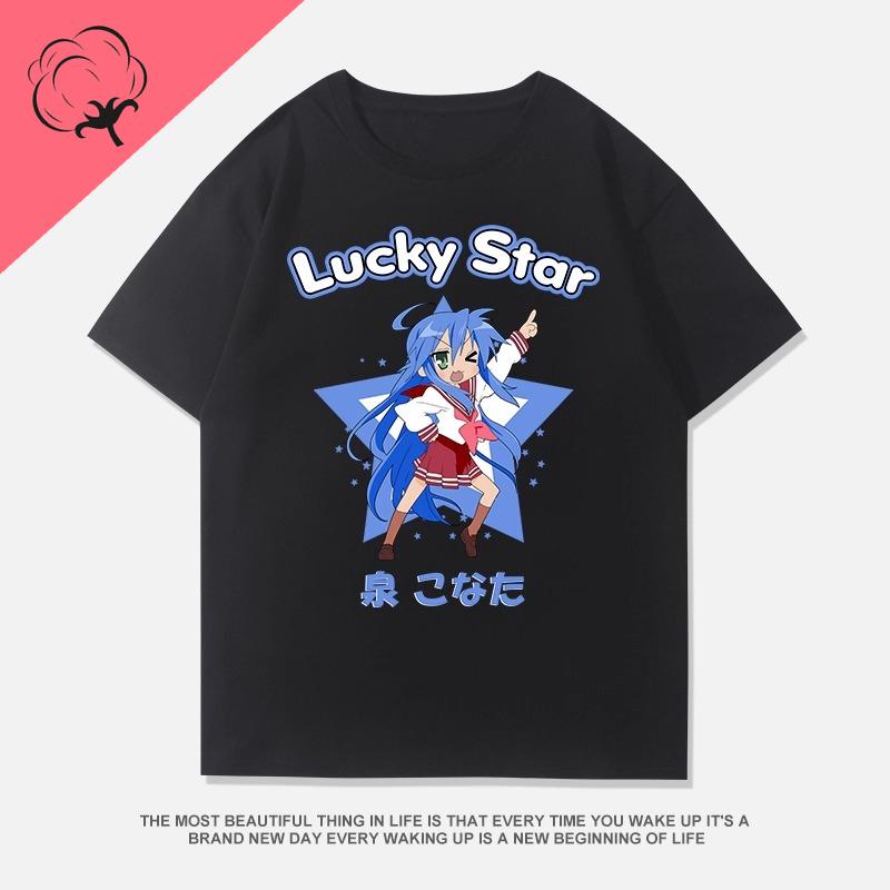 Anime Shirt Lucky Star Konata Camiseta Hot Sale Cotton Comic Y2k Clothes Cartoon Izumi Kagami Aesthetic Print Tee Unisexga Tops