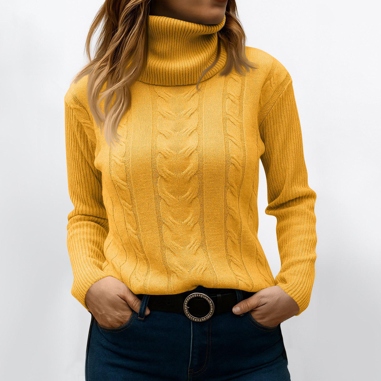 

Женский модный однотонный свитер с высоким воротом и длинными рукавами, пуловер, топ XL жёлтый