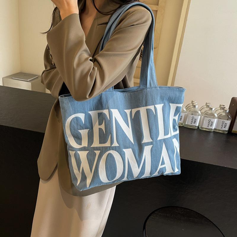 Alphabet Canvas Bag Girls Summer 2025 New Fashion Large Capacity Shoulder Tote Bag Going Out Portable Shopping Bag