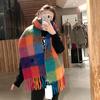 Rainbow Scarf Female Winter Shawl Couple Colorful Plaid Warm and Thickened Ins Fashion Cute Girl Student Versatile