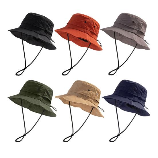 Bucket Hat Foldable Quick-Dry Breathable Mesh Fisherman Hat with Wide Brim Adjustable Windproof Rope Sun Protection Hat