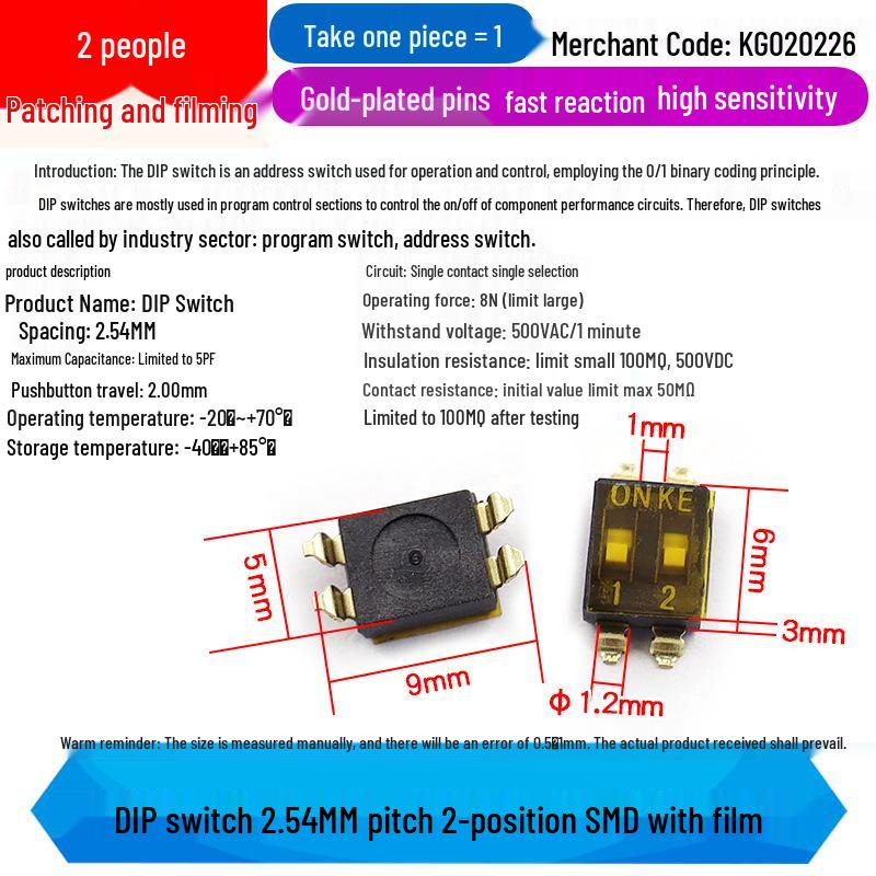 SMD DIP Switch, Flat Toggle, 2P 4-10 Positions, 2.54mm, Red/Blue/Black