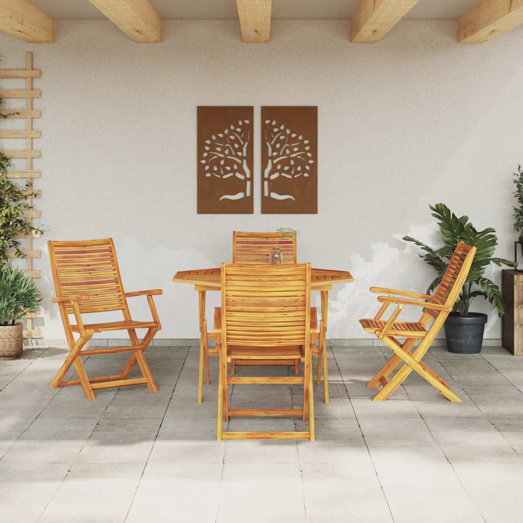 Garden Dining Set 5 Pcs Brown Solid Acacia Wood