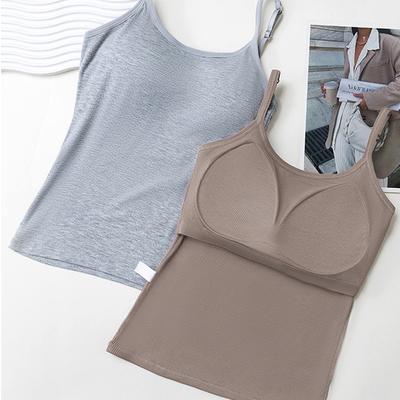 Tanktop met Borstkussen en Camisole Loszittende BH Bovenop Onderste Vest voor Dames