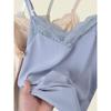 Silky Satin Lace Patchwork Camisole Summer Sexy Inner Wear Pure Color Mint Green V Neck Vest