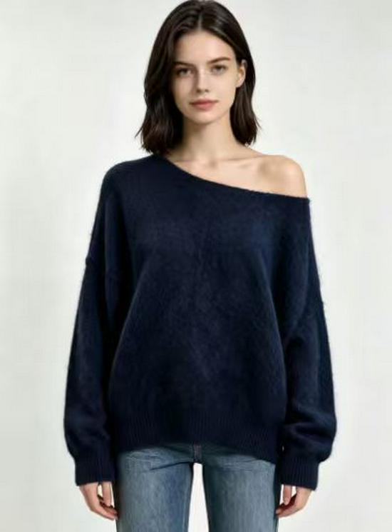 Women's Off-Shoulder Loose Knit Sweater - Autumn/Winter Lazy Style Base Layer Top