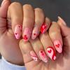 24PCS Sweet Pink French False Nails with Glue Cute Heart Star Almond Press On Nails Full Cover Detachable Valentine's Fake Nails