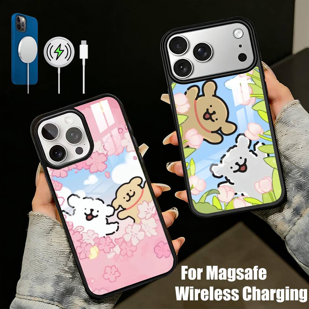 Cute M-MalteseS Line Dog For Couple Phone Case For iPhone17,16,15,14,13 Plus,Pro Max Magnetic For Magsafe Wireless Charging