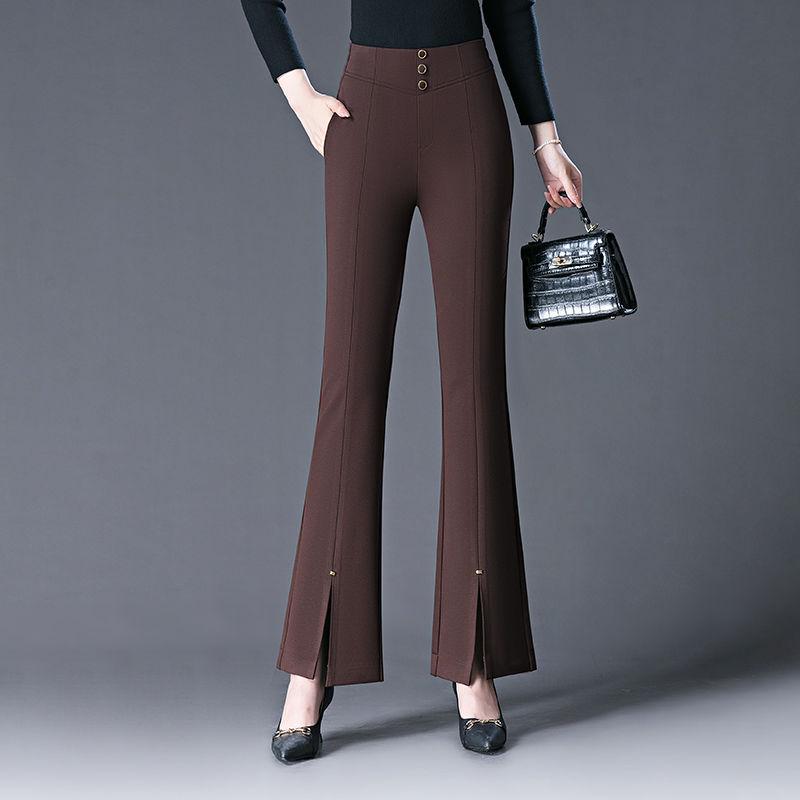 

Микроклеш Весенние Повседневные Брюки Новые Брюки с Высокой Посадкой Облегающие Стройнящие Эластичные Повседневные Брюки Клеш XXXL кофейный