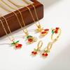 Cute Red Cystal Cherry Pendant Necklace for Women, 18K Gold Color Plated Delicate Jewelry