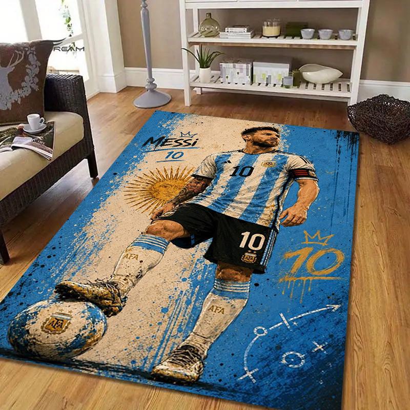Argentina Football Legend Style Crystal Velvet Rug, Soft Anti‑Slip Crystal Velvet Carpet for Living Room Bedroom Home Decor