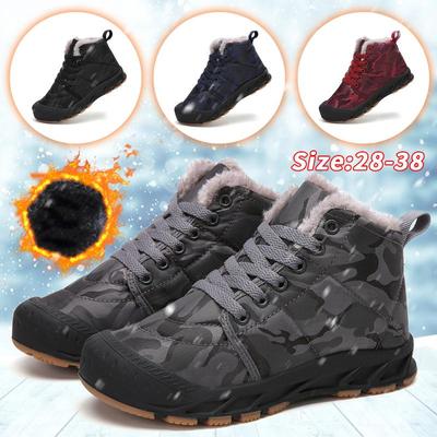 Botas de nieve cálidas para niños, zapatos de algodón para invierno, nieve antideslizante, botas de felpa cálidas para exteriores, calzado peludo cálido e impermeable, zapatillas cálidas
