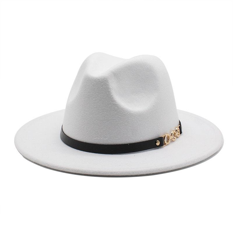 Flat Edge Woolen Top Hat, Belt Buckle, Big-Brimmed Felt Hat, Plain Weave Top Hat