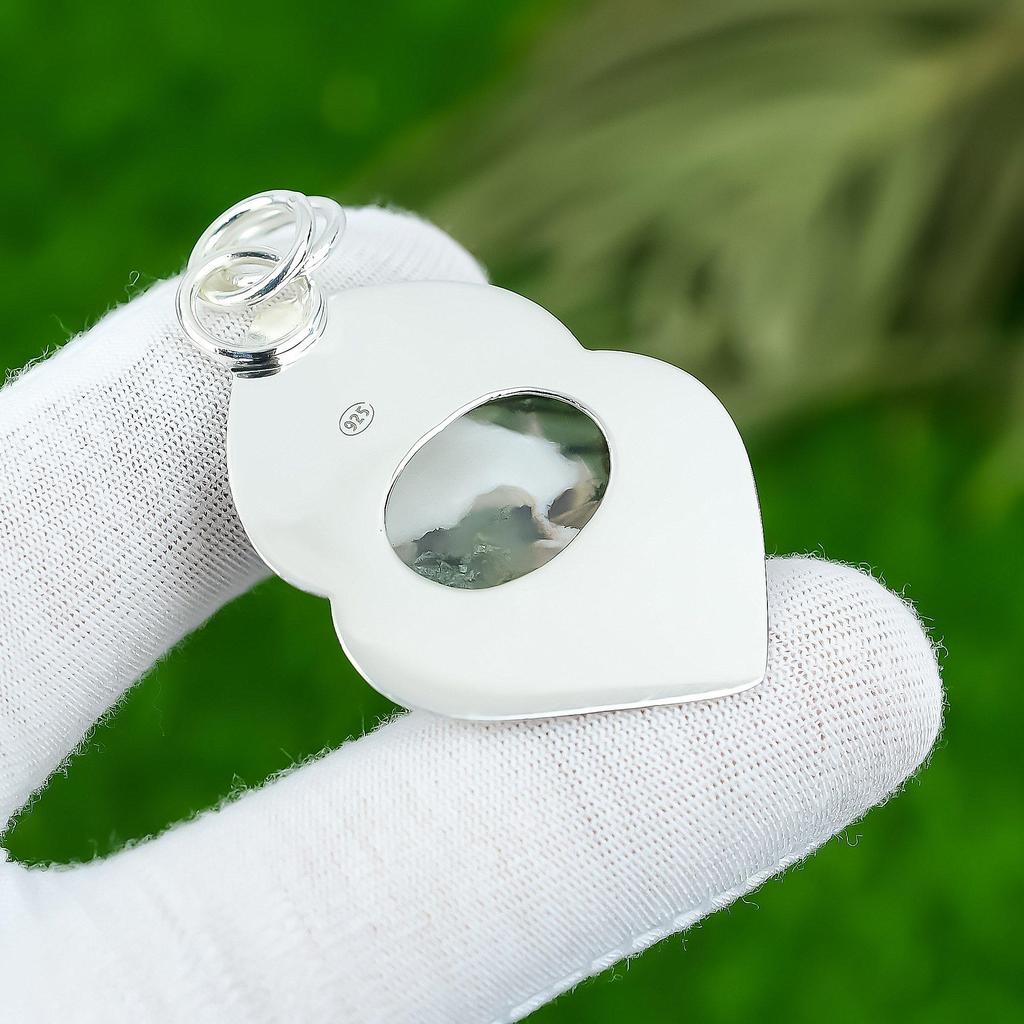 Natural Solar Moss Agate Gemstone Jewelry 925 Sterling Silver Pendant For Girls