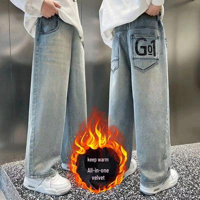 Kinder-Jeans mit Fleece-Futter für Jungen - Winterstil, Verdickt für mittlere und ältere Jungen