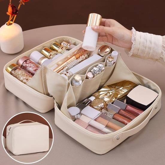 Travel Makeup Bag Portable Open Flat Toiletry Bag Waterproof Large Capacity Cosmetic Organizer for Women Business Trip Vacation Use