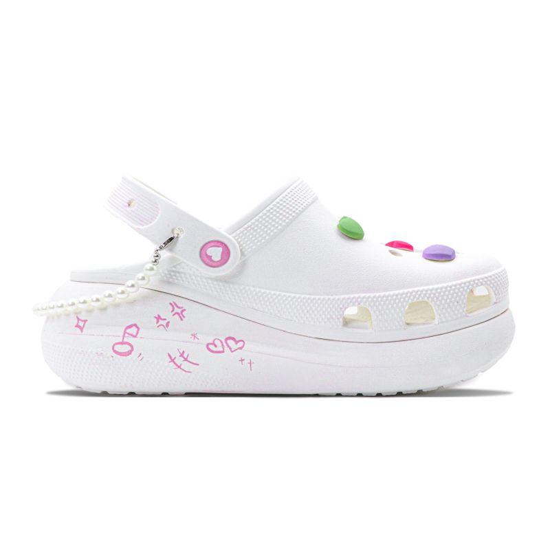 Crocs Crush Clog Cloud Puffs Graffiti Comfortable Hole Shoes Unisex White