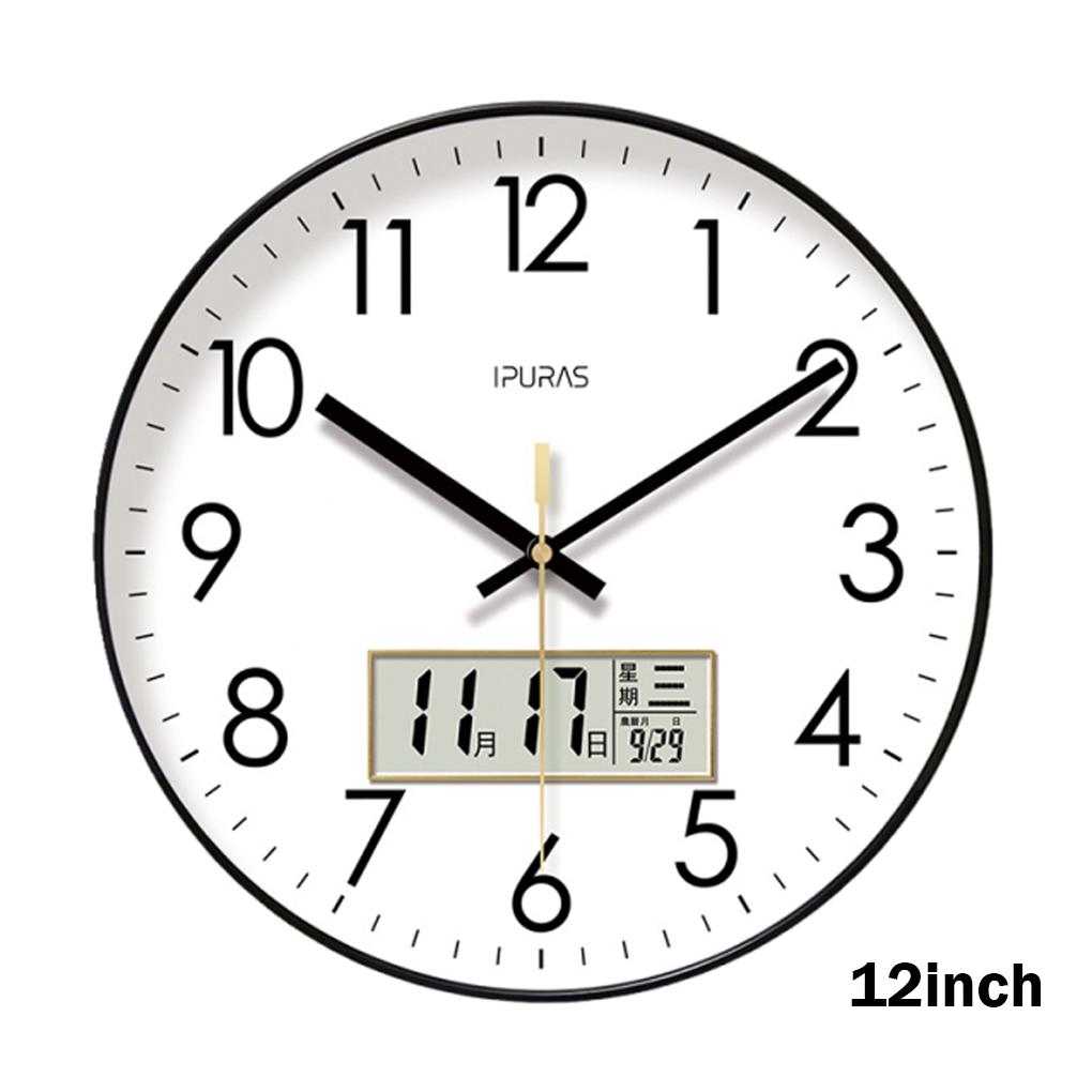 Round Silent Wall Clock For Living Room Decor Multi-functional Week And Calendar Display Clocks Wall