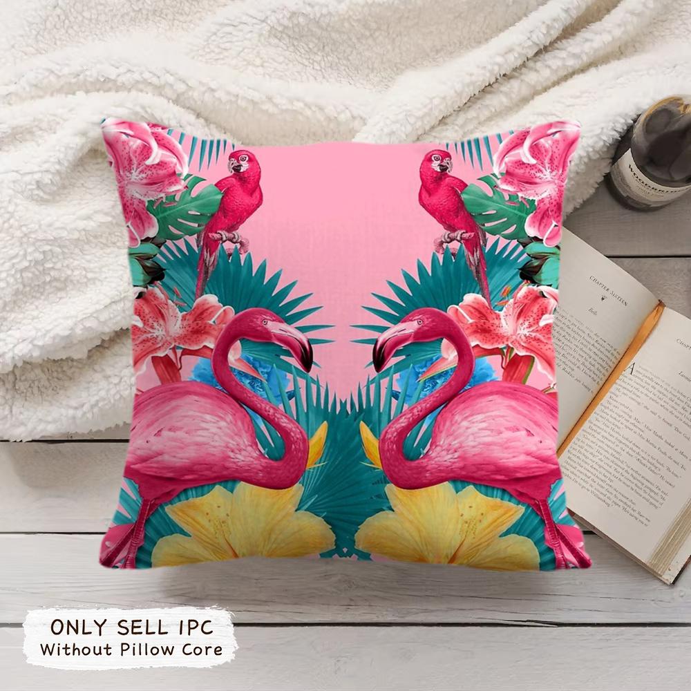 Flamingo Cushion Cover Soft Short Plush Pillow Cover Smooth Cozy Texture Aesthetic Cushion Case Home Decor