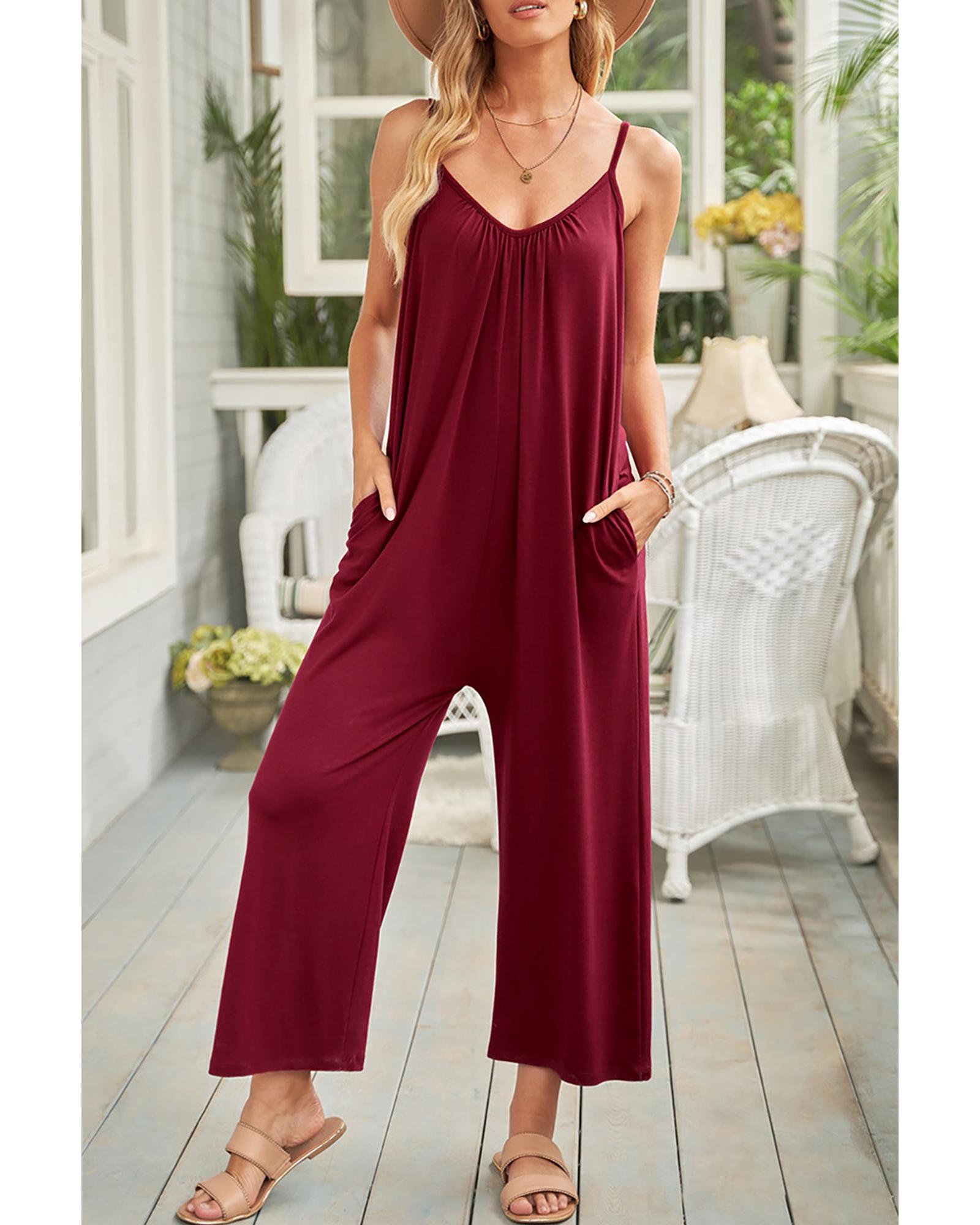 

Azura Exchange Wide Leg Pocketed Jumpsuit 2XL червоний