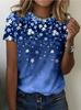 Boho Blue Gradient Floral T-shirt | Summer Short Sleeve Tee
