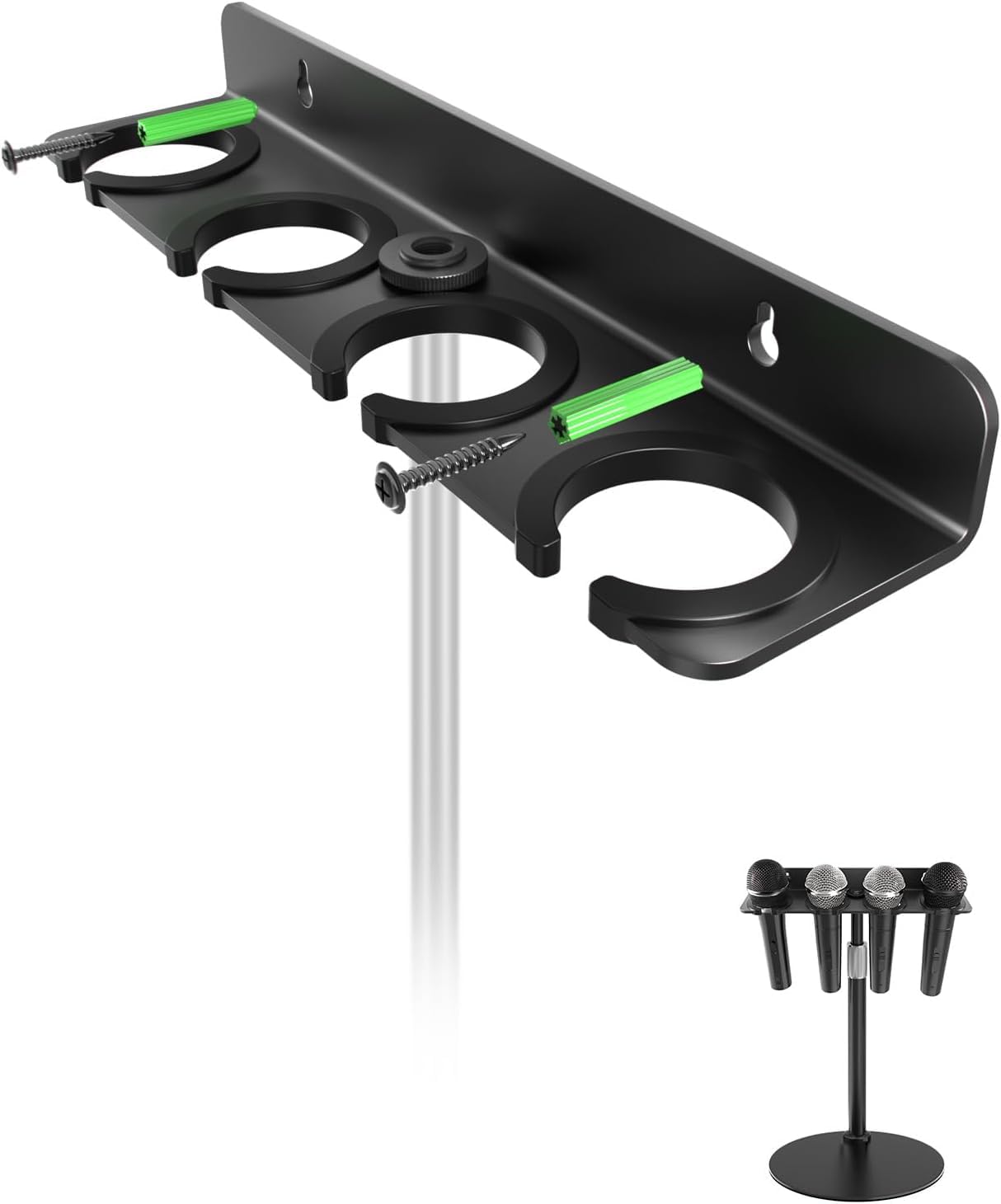 

Держатель для нескольких микрофонов Etour для ручных динамических проводных и беспроводных микрофонов, Органайзер для хранения микрофонных стоек, Настенное крепление с резьбой 5/8 -27 или 3/8 -16