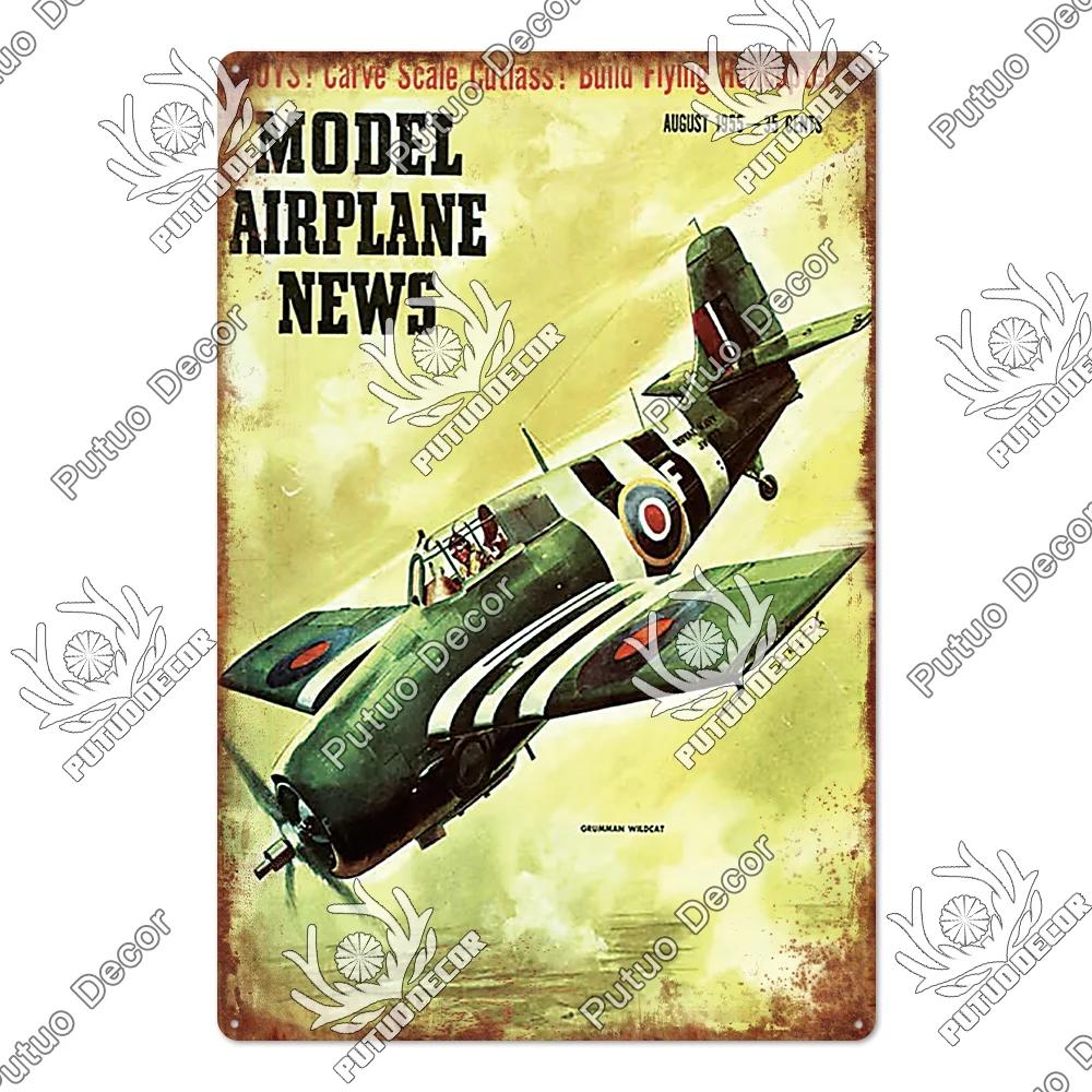 Putuo Decor Fighter Plane Vintage Tin Sign Plaque Metal Plate Retro Posters Wall Art Decoration for Garage Man Cave Pub Bar Club