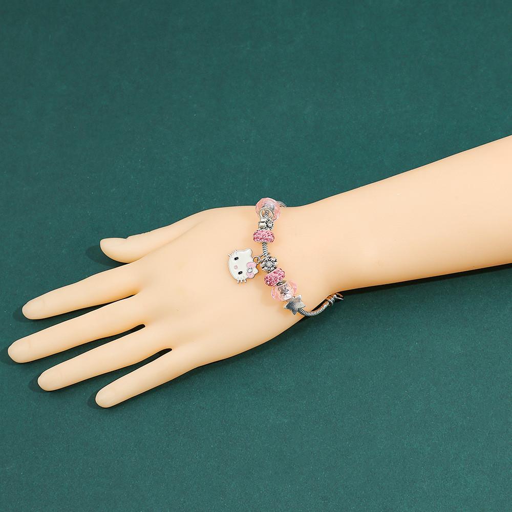 Braccialetto Charm Cartoon Hello Kitty con Perline in Lega di Zinco per Regali e Accessori
