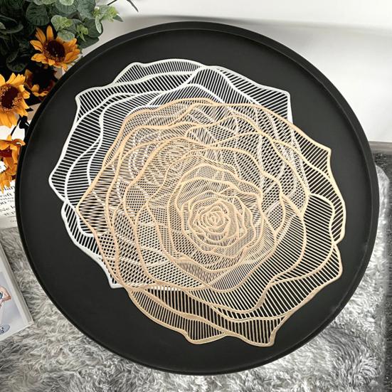 PVC Placemat Heat-Resistant Reusable Table Mat Hollow Rose Shape Insulation Pad for Dining Table Decoration
