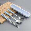 4PCS/Set Wheat Straw Tableware Box Spoon Fork Chopsticks Cutlery Dinnerware Children Adult Travel Portable Kitchen Accessories