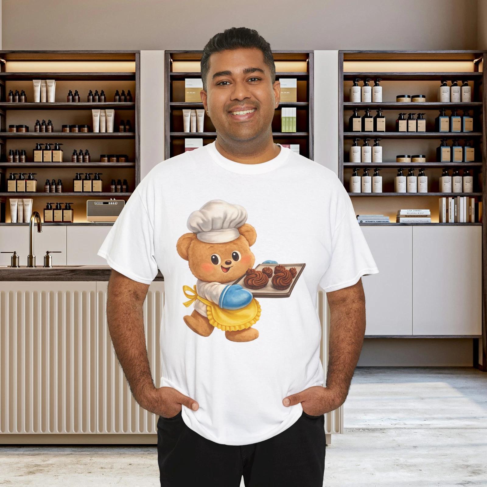 Cake Bear Baker T-Shirt Cute Teddy Chef Cupcake Cartoon Graphic Tee L