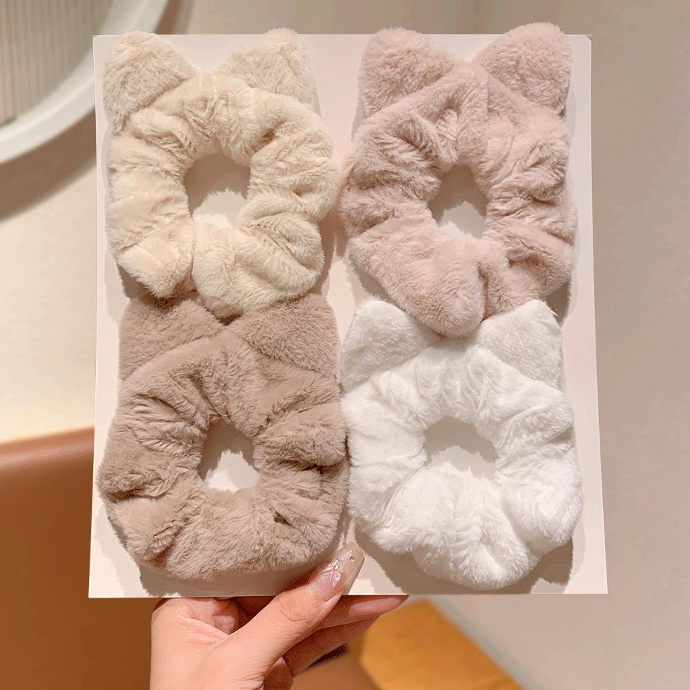 4-Pack Women's Plush Cat Ear Hair Ties Cute Hair Bands Sweet Bun Hairstyles High-Appeal Hair Accessories Gift for Girls