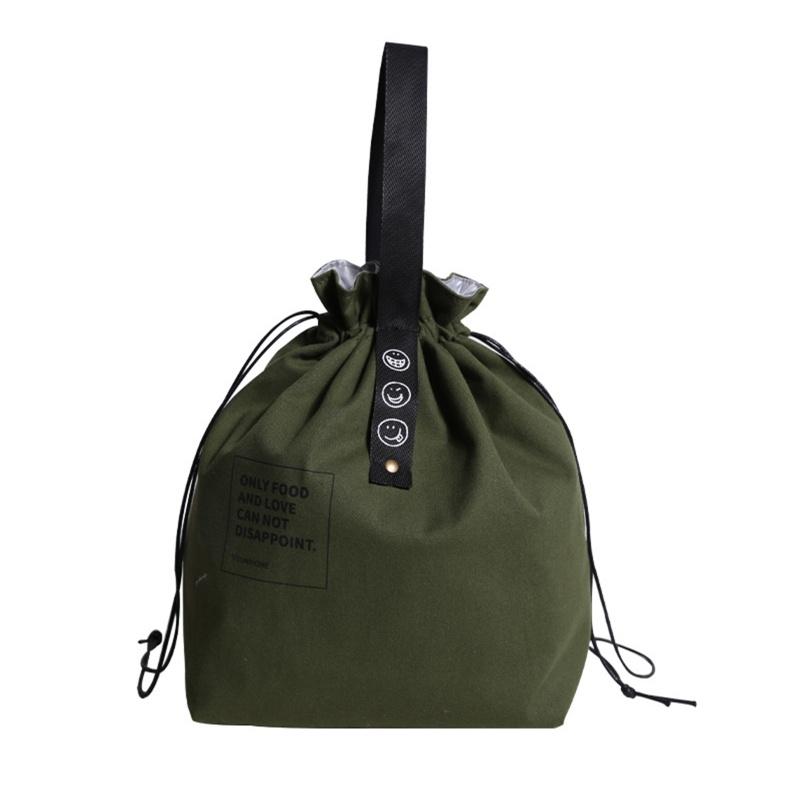 Nordic simple ins drawstring letter webbing insulated meal bag industrial canvas portable lunch box bag