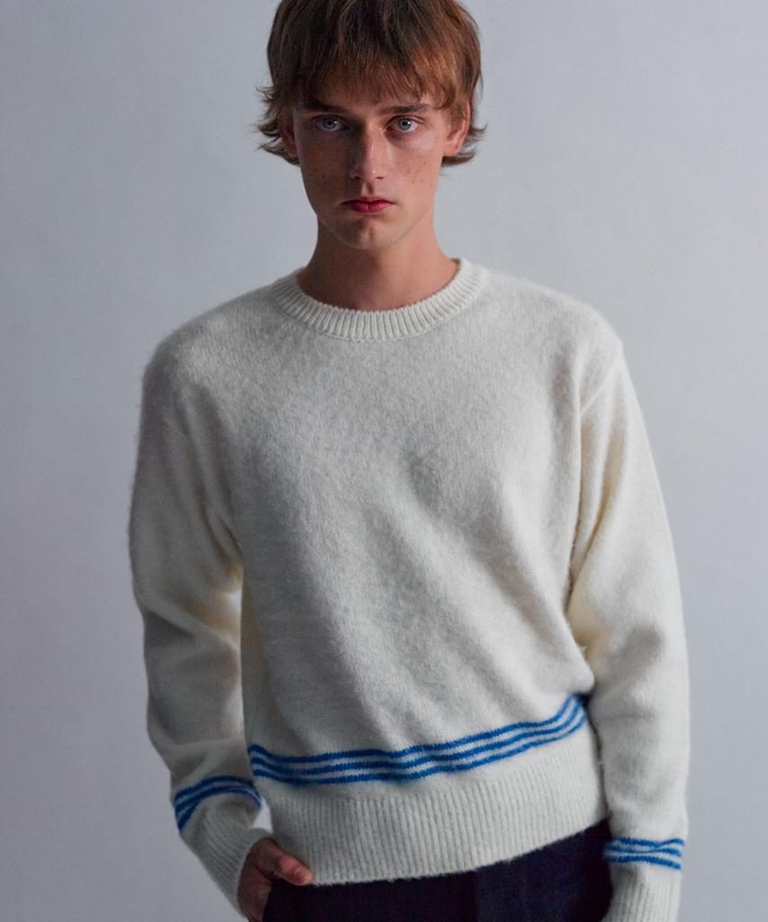 MOONSUN Essential_Unisex Mss Mohair Blend Stripe Knit [Ivory Blue]
