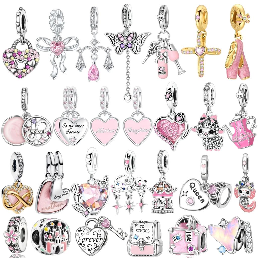 Pandantive Mărgele Argint 925 Fluture Roz Iubire Flori de Cireș pentru Coliere Brățări DIY Bijuterii Femei Cadouri