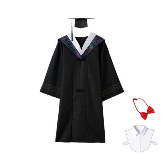 Unisex Matte Graduation Cap Gown Set with Fake Shirt Collar And Neck Tie Professional Formal Attire Bachelor's Uniform for High School College