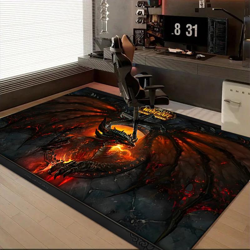 1PC Dragon's Fiery Warcraft Game Floor Mat for Living Room, Game Rooms, Office, Bedroom, Office Floor Mat Playful Design, Christmas Fan Gifts