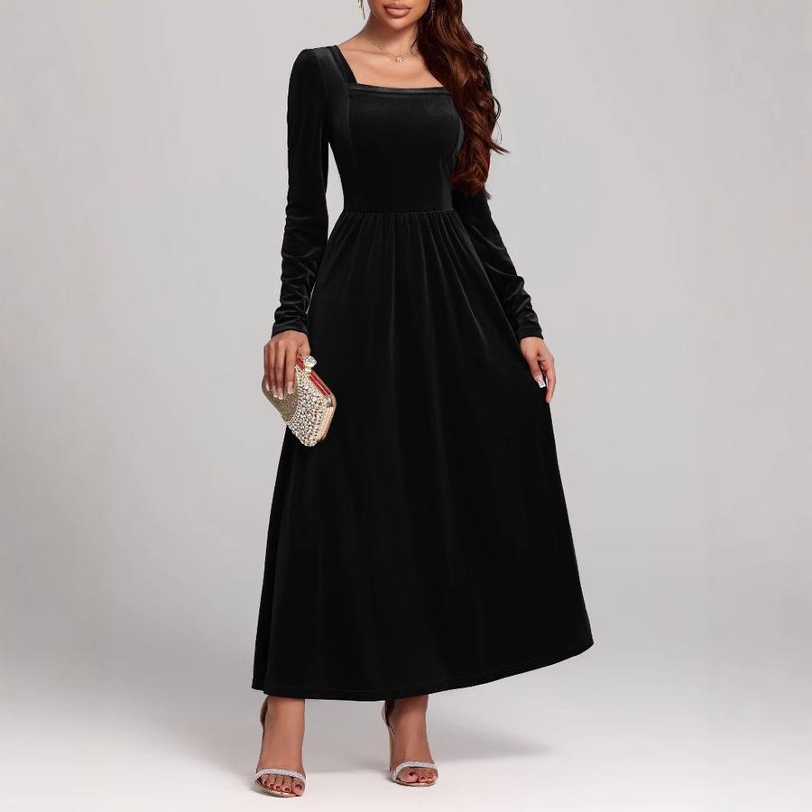 Autumn New French Style Evening Gown Long Silk Velvet Dress