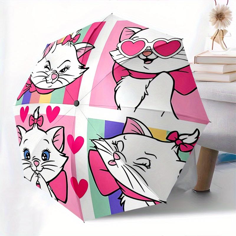 Aristocats, Marie Automatic Opening and Closing Umbrella - 8 Ribs Portable Folding Umbrella with Plastic Handle, Suitable for Leisure and Ha