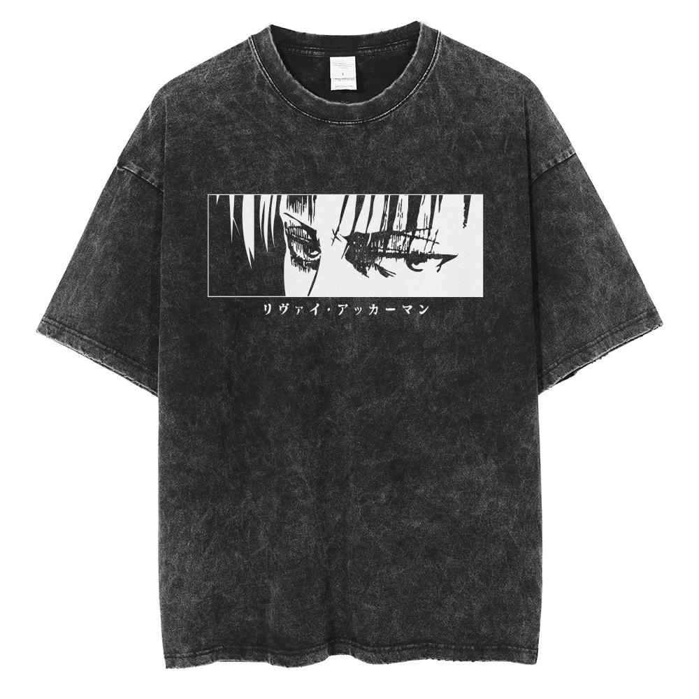 Hot Anime Attack On Titan Levi Ackerman Printed Washed Tshirt Men High Quality Cotton T-shirts Harajuku Male Oversized T Shirt