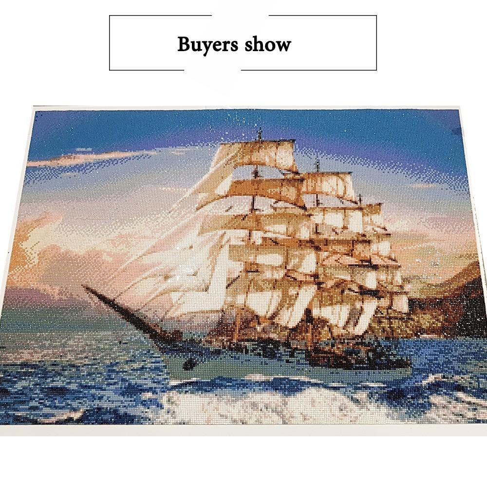 HUACAN Landscape Paint Diamonds 5D Full Square Drill Sea Decoration Home DIY Mosaic Sailboat