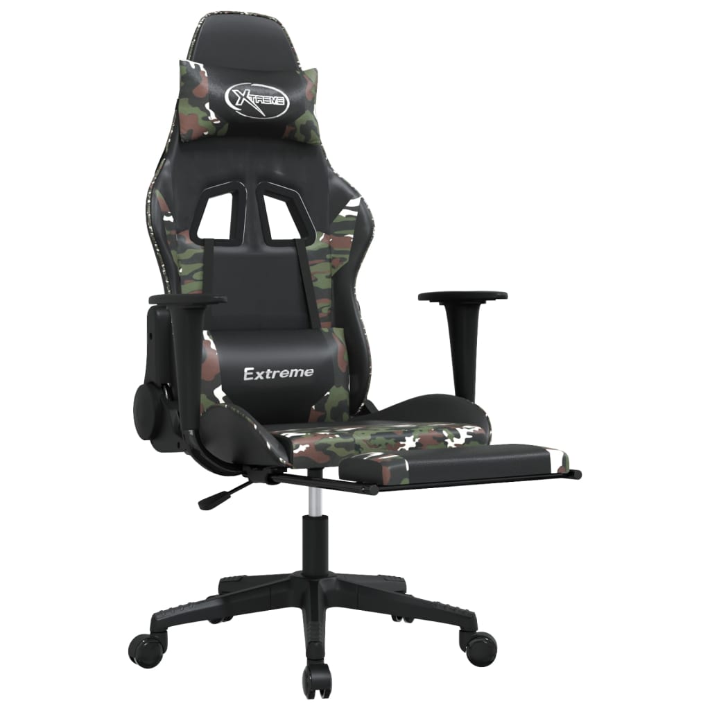 Vidaxl Gaming Chair With Footrest, Black And Camouflage, Faux Leather