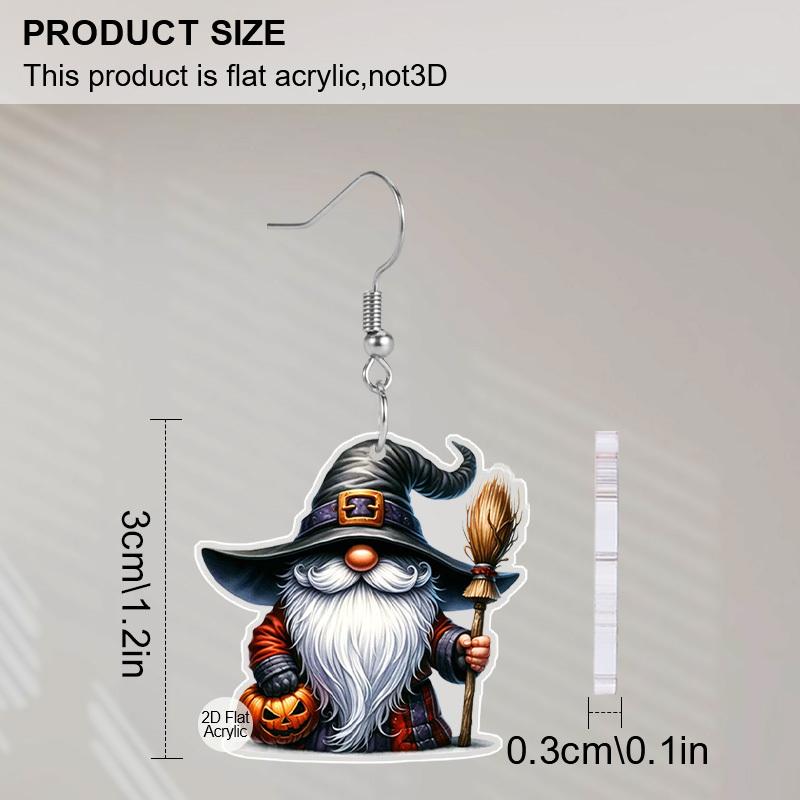 2D Ploché Halloweenské Náušnice Roztomilý Akrylový Černý Skřítek s Čarodějnickým Kloboukem Náušnice Dámská Sváteční Párty Dekorace Halloweenský Kostým Doplněk